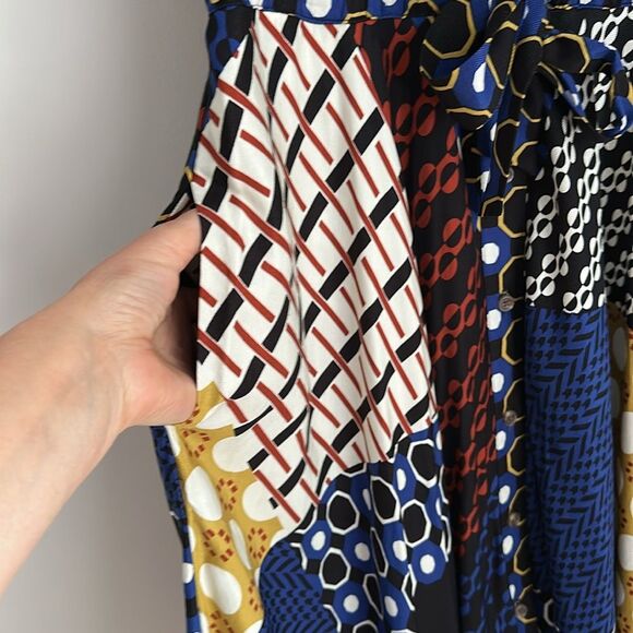 Anthropologie Maeve Contrast Midi Shirt Dress Patchwork Boho Short Sleeve Size S - Picture 7 of 11